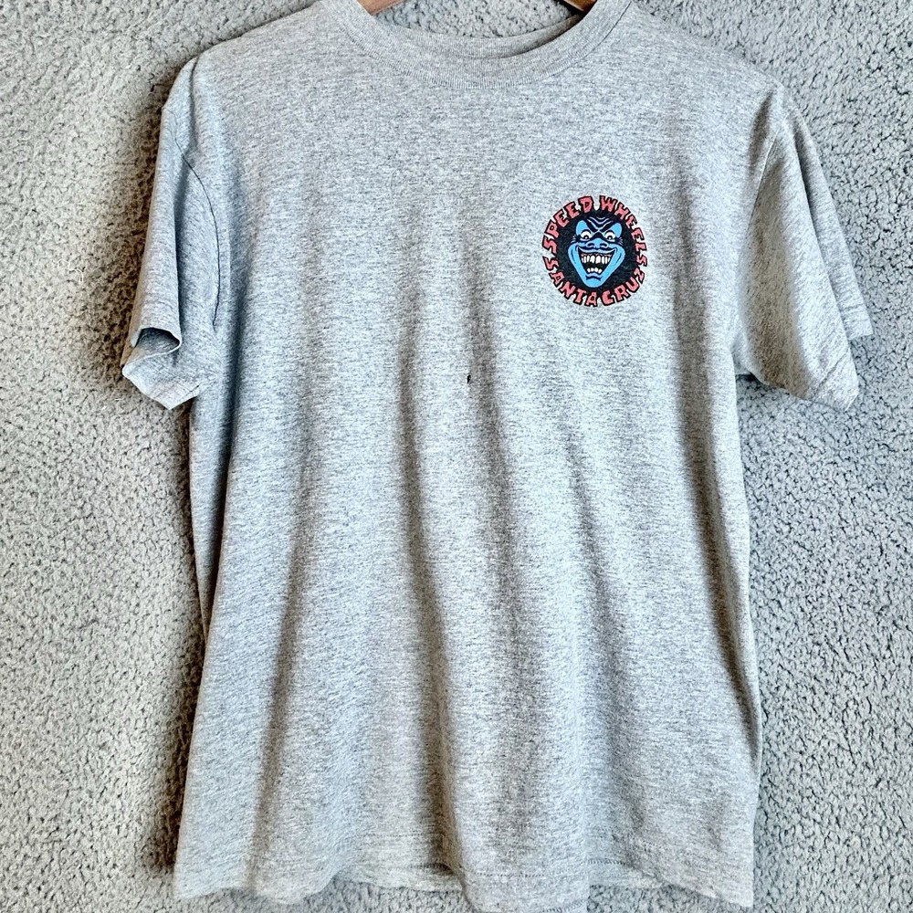 Original Speed Wheelz Santa Cruz Skateboards T-shirt Medium Gray Vintage Y2K